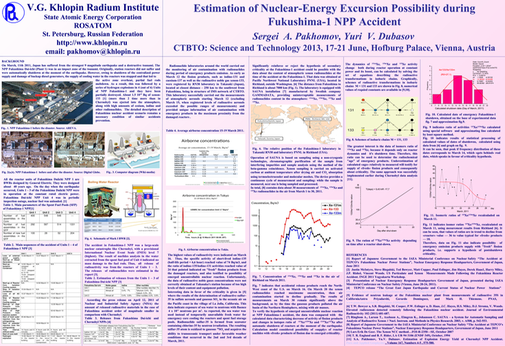 20130423 _cover- Estimation of Nuclear-Energy Excursion Possibility during Fukushima-1 NPP Accident-poster session, T2-P22
