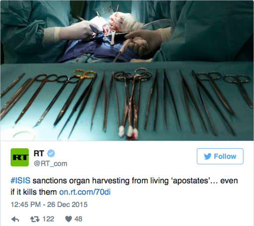 Pic 2. #ISIS sanctions organ harvesting from living โapostatesโโฆ even if it kills them http-/on.rt.com/70di